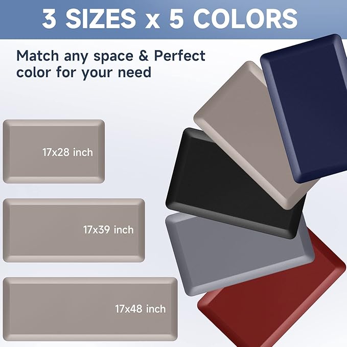 StepRite 4/5 Inch Thick Kitchen Mat Anti Fatigue Mat Kitchen Rugs Kitchen Decor Non-Slip, Stain & Water Resistant, Kitchen Mats Desk Mat for Kitchen, Office, Workshop, Khaki, 17'' x 47''