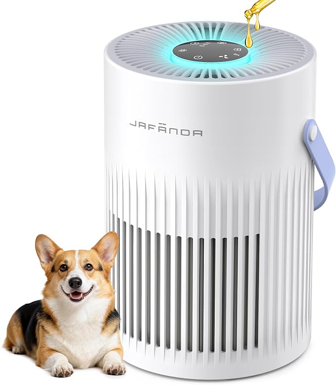 Jafända Air Purifers for Home, Hepa Air Purifier for Bedroom, Air Cleaner for Pet Dander, Quiet Sleep Mode, Portable Air Purifier for Office, Odor, Dust, Smoke (White)