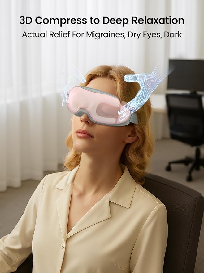 Eye Massager with Heat - Birthday Gifts for Women Her, Smart Eye Mask for Migraine Relief & Relaxation, Eye Care Gifts for Women Mom Dad Her Him (Elegant Gift Box Included) - Pink