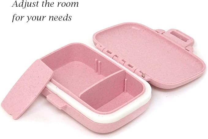 Honbay Vitamin Organizer Box Portable Travel Pill Case Healthy Eco-Friendly Wheat Straw Small Pill Box (Cherry Pink)