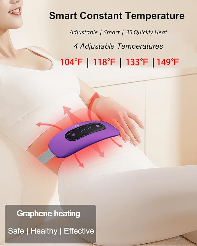 Electric Heating Pad,Portable Cordless Menstrual Pad with 4 Heat Levels and Massage Modes, Fast Large Belly Wrap Belt (Purple)
