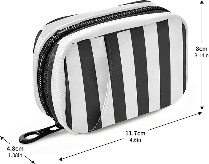 Pfrewn Pill Organizer Case Black and White Striped Travel Pill Box with Zipper 7 Day Portable Small Weekly Vitamin Medicine Supplement Holder Pouch Bag for Women Men