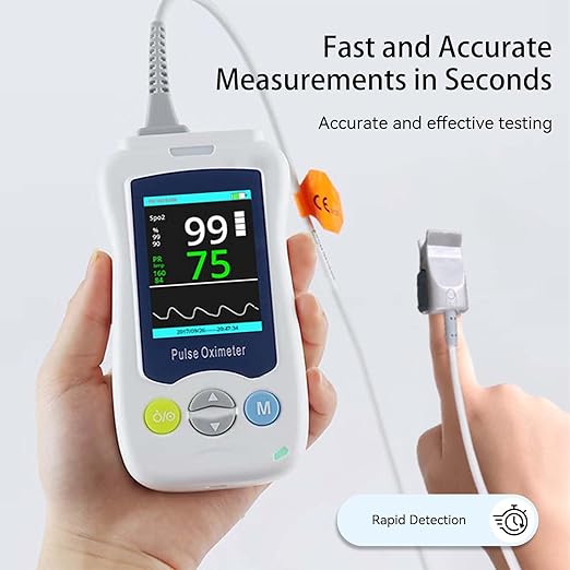 Handheld Pulse Oximeter for Kids, Medical Grade SpO2 Pulse Rate Oximeter Accurate Oxygen Monitor Children with Alarm and Continuous Monitoring, Portable and Support 500 Data Storage for Home