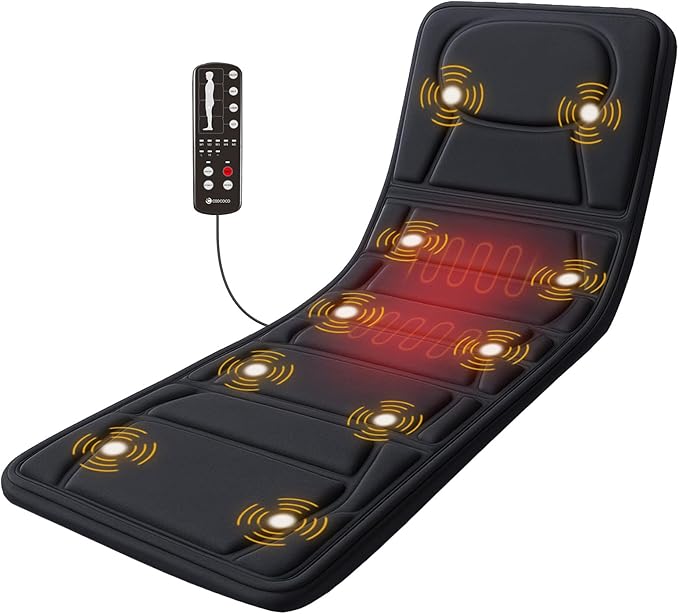 CooCoCo Massage Mat with Heat, Massage Pad with 10 Vibration Motors, Full Body Massager for Neck and Back, Bed Massager for Shoulders, Lumbar, Leg, Gifts for Mom Dad, Birthday Gifts for Men Women