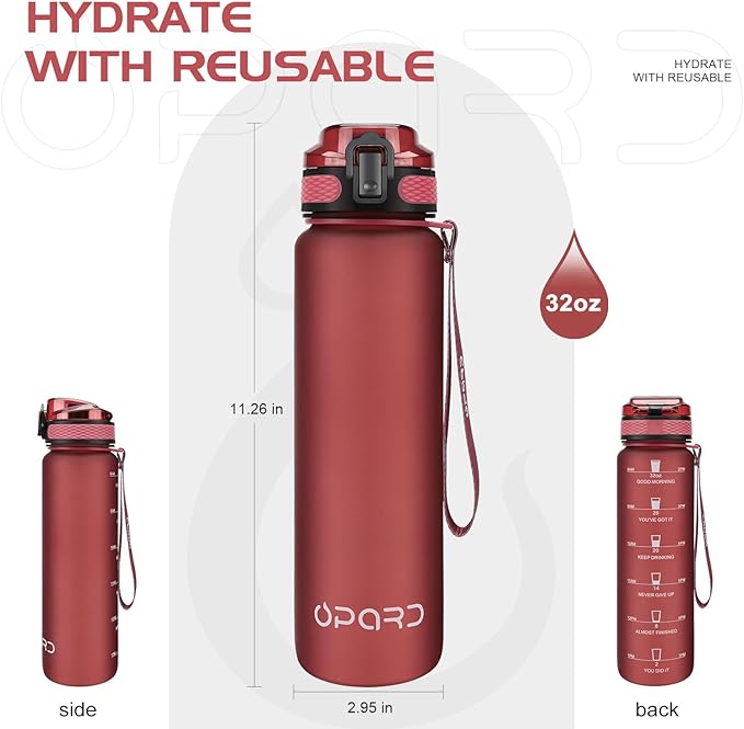Opard 30oz/32oz Sports Water Bottle with Leak Proof Flip Top Lid BPA Free Tritan Reusable Plastic for Gym and Outdoor, Travel Water Bottle