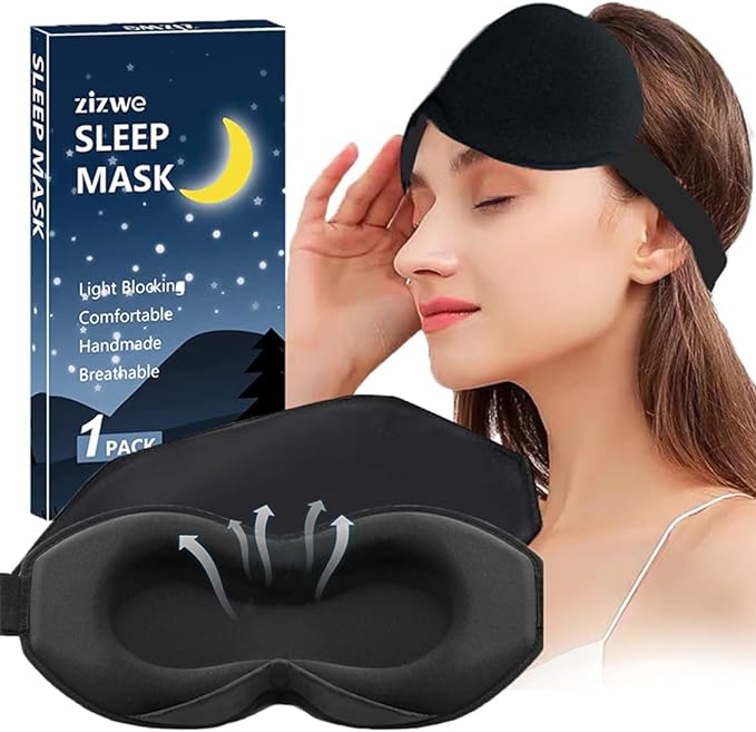Sleep Mask for Women Men, 100% Blackout 3D Contoured Cup Blindfold Eye Mask for Sleeping Washable Non-Pressure Eye Shade Covers with Adjustable Strap for Travel, Meditation, Side Sleeper