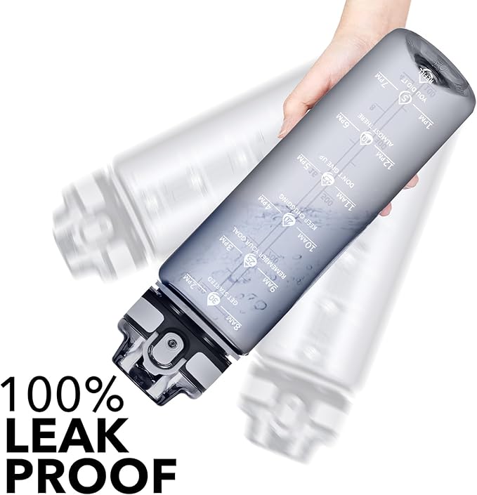 32oz Water Bottle with Time Marker, Motivational Drinking Bottle with Strap, BPA-Free Leak-Proof, Encouraging Water Bottle Time to Drink Water for Gym School Office Travel