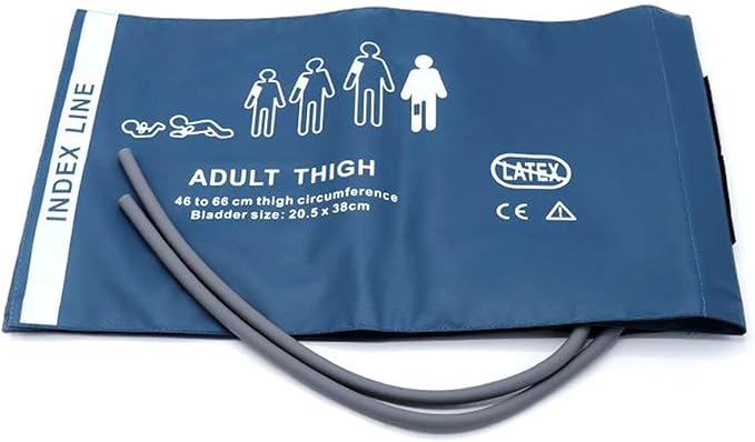 Blood Pressure PU Cuff with 60cm Dual Tubes for Adult Thigh 46-66 cm, Reusable Replacement NIBP Cuff with Inner Airbag for BP Monitor Machine