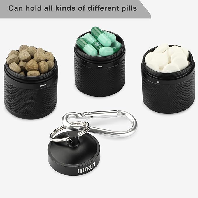 Three Layer Large Pill Organizer, Aluminium, Metal Dispensers, Waterproof, Can Store Pills Anything Sizes, Vitamins, Cod Liver Oil, Supplements and Medication (Black)