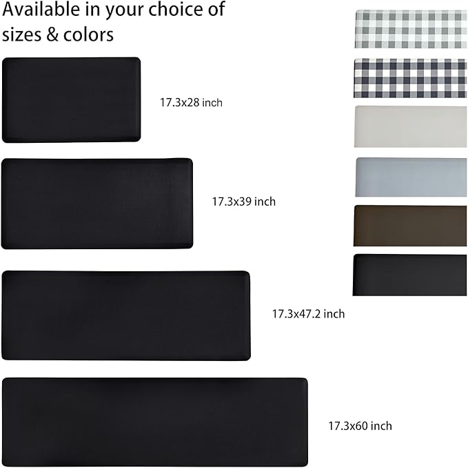 Anti Fatigue Kitchen Rugs Kitchen Mats for Floor,Cushioned Non-Slip Waterproof Ergonomic Comfort Rug Standing Mat for Kitchen,Doing Dishes,Floor,Home,Office,Sink,Laundry,Black,17.3"x47.2"