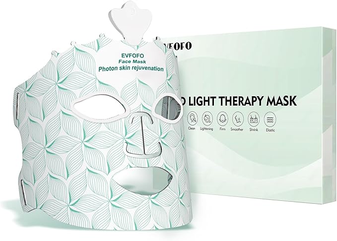 7-Color LED Light Therapy Mask, Wireless Green Silicone Face Mask for Red Light Therapy, Infrared, Blue Light, and Skin Rejuvenation, Adjustable Brightness & Skin Treatment, Green