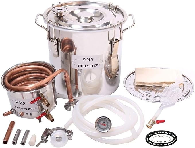 2 Pots Stainless Steel Still 3Gal/12Liters Water Alcohol Distiller Home Brew Kit Wine Making Supplies for DIY Brandy Whisky Vodka Distilled Water, Silver