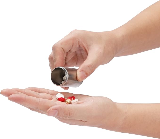 Portable Pill Holder Keychain, Small Metal Pill Case Waterproof Pill Box Container Mini Stainless Steel Pill Organizer for Travel Purse Pocket