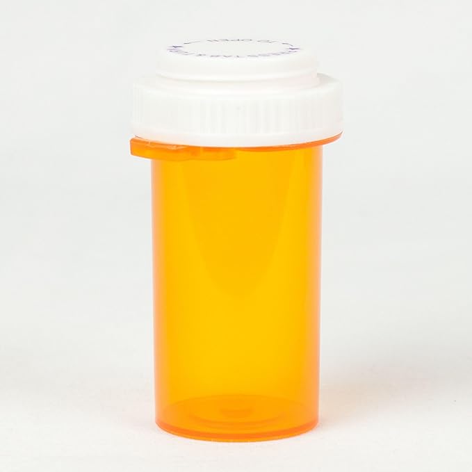 Five Star Supplies Thumb Tab Plastic Pill Bottles - Reversible Cap Easy Open & Child Resistant - Pill Container Prescription Vial - Easy Open/Push N Turn (Amber, 16 DRAM 165 ct.)