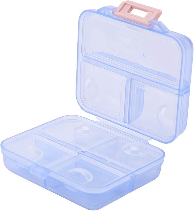 7 Grids Weekly Pill Box Portable Medicine Storage Box Foldable Drug Case Tablet Organizer for Travel (Blue)