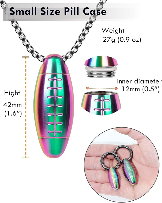 Tiny Keychain Pill Holder, Mini Pill Case Pendant, Small Metal Pill Box Micro Pill Container for Travel Purse Pocket (Multicolour, Small)