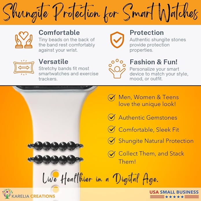 Shungite Smart Watch Band Bling Decor Charm | Compatible with Apple iWatch Galaxy Oculus | 38mm 40mm 41mm 42mm 44mm 45mm 49mm | Smartwatch Protection