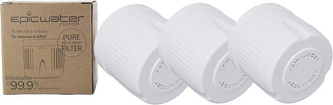 Epic Water Filters REPLACEMENT FILTER/Compatible with Epic Pure Water Pitcher/Removes Fluoride, Lead, Forever Chemicals, Heavy Metals, Chemicals, Industrial Pollutants/Filters 150 Gallons (3)