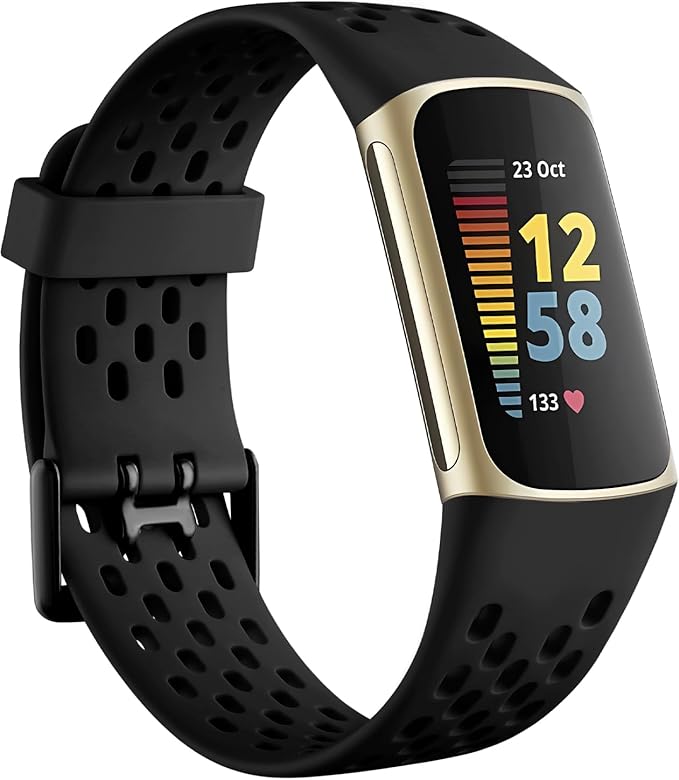 Getino Compatible with Fitbit Charge 6 Bands/Charge 5 Bands for Women Men, Soft Breathable Replacement Sport Strap Adjustable Wristbands for Fitbit Charge 6/ Charge 5 Advanced Fitness Tracker, Black