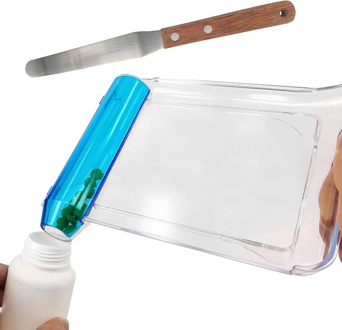 Medarchitect Right Hand Pill Counting Tray with Spatula (Clear - Wood Handle)