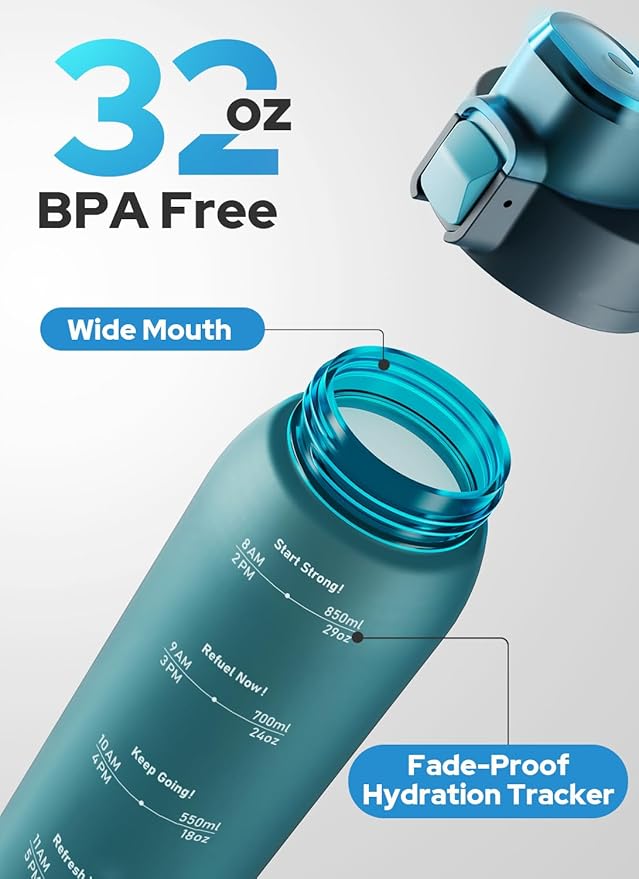 Opard 30oz/32oz Sports Water Bottle with Leak Proof Flip Top Lid BPA Free Tritan Reusable Plastic for Gym and Outdoor, Travel Water Bottle