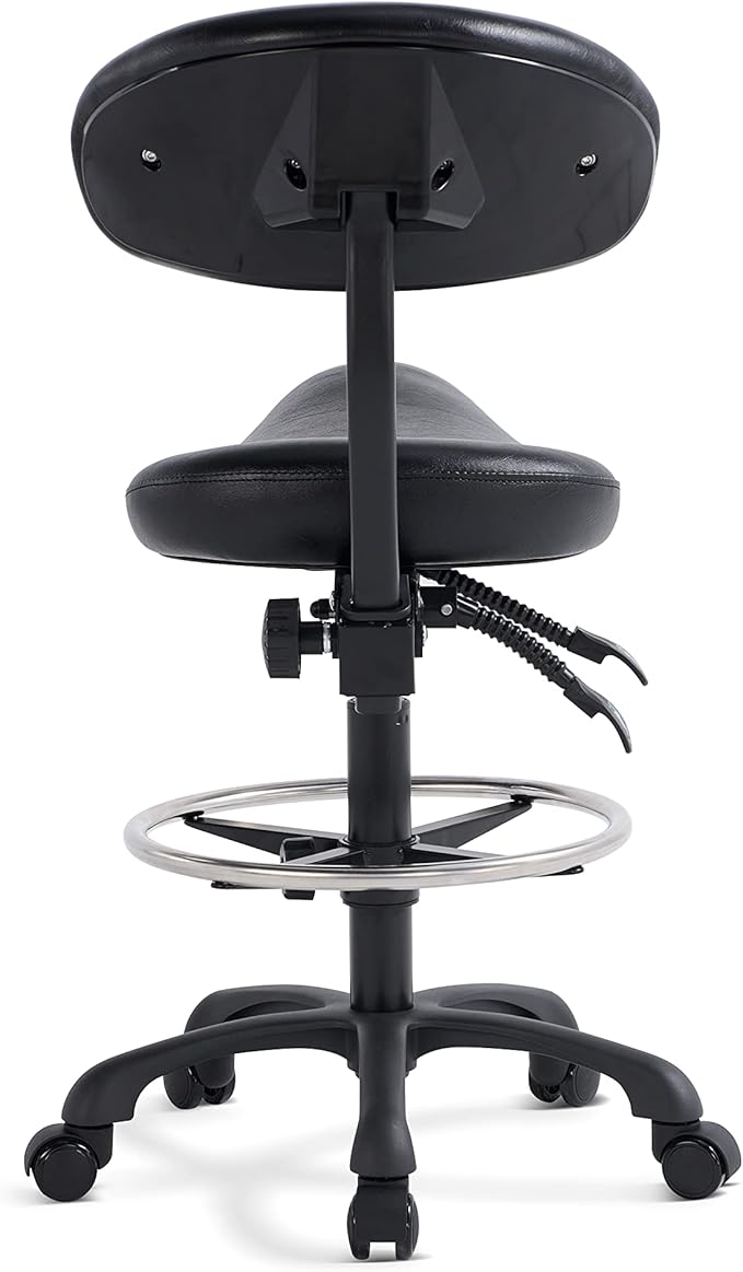 Swivel Rolling Stool Round Chair,Thick Sturdy Padding,Adjustable Stool with Wheels for Doctor,Medical,Massage Salon,Office,Shop(with New Back, Black)