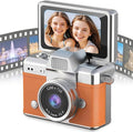 Mini Camera with Flip Screen, 2026 New Mini Digital Camera with 1.47 in LCD Screen, 1080P FHD Recording with 0.96" IPS Screen with 6 Retro Filters AVI, 32GB No Memory Card Included (Orange)