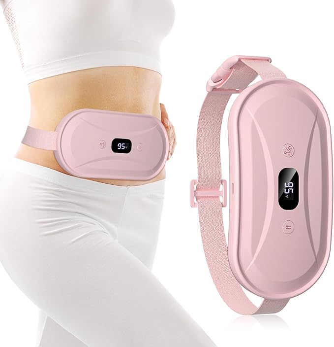 Portable Electric Heating Pad for Period Cramps, Menstrual Heating Pads with 7 Heat Levels and 7 Vibrating Modes for Women Stomach Pain Relief - Pink