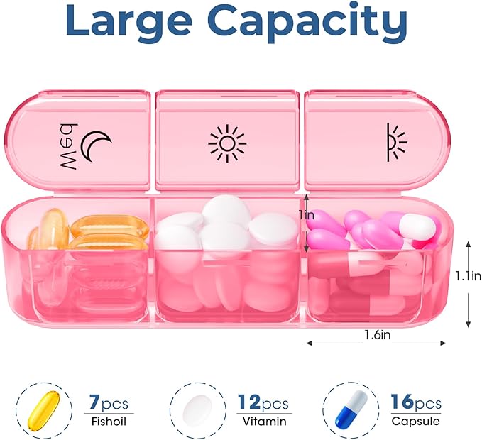 Pill Organizer 3X a Day｜Pink Perfection Portable Pill Case｜7-Day Weekly Compartment｜Stylish Travel Essential for Fashionistas｜BPA-Free Health Companion｜Luxury Bag Must-Have