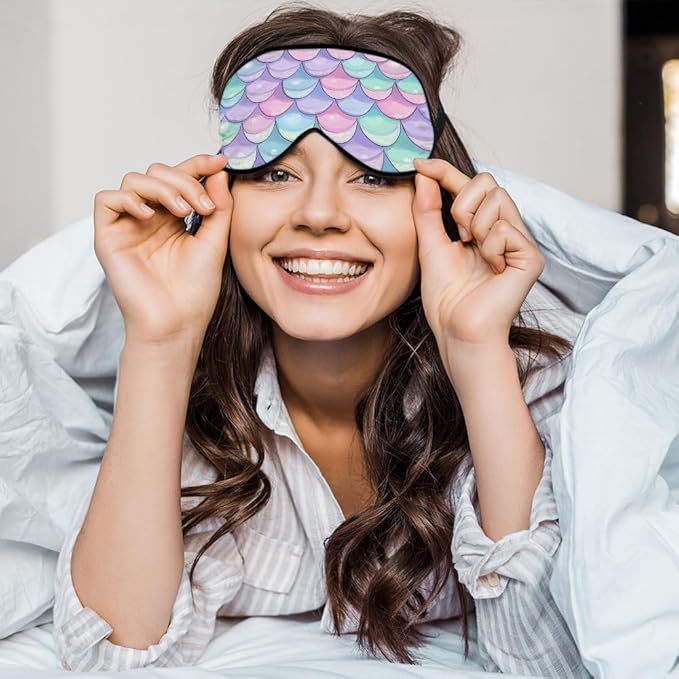Mermaid Scales Sleep Mask Eye Mask Shiny Scales Ocean Fish Pink Blue Sleep Mask Light Blocking Adjustable Smooth Soft Eye Masks for Women Deep Rest Travel