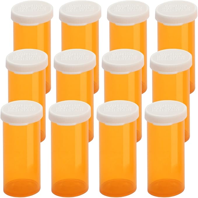 Empty Plastic Pill Bottles with Easy Open Snap Caps (Not Child Resistant), Prescription Medication Vials, Clear Containers, Pill Cases Dispenser Organizers (16 Dram, 12pcs)