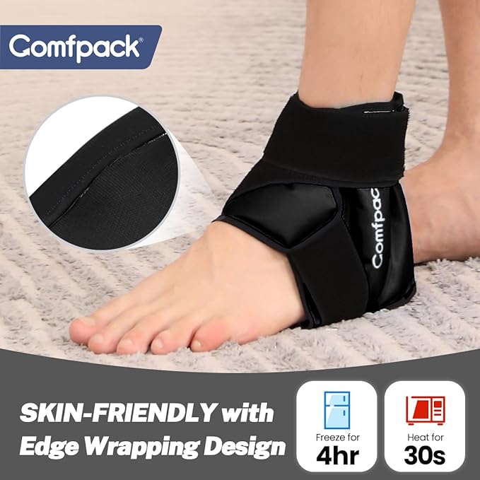 Ankle Ice Pack Wrap for Swelling, FSA Eligible, Heel Ice Pack for Pain Relief, Hot Cold Therapy Cold Pack for Plantar Fasciitis, Achilles Tendonitis, Ankle Sprain, Foot Pain, Black