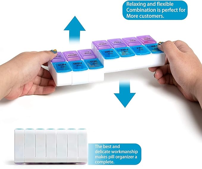 Weekly Pill Organizer 7 Day 2 Times a Day Travel Pill Case Portable Removable Pill Box Large Capacity Medicine Box for Purse AM PM Daily Pill Box