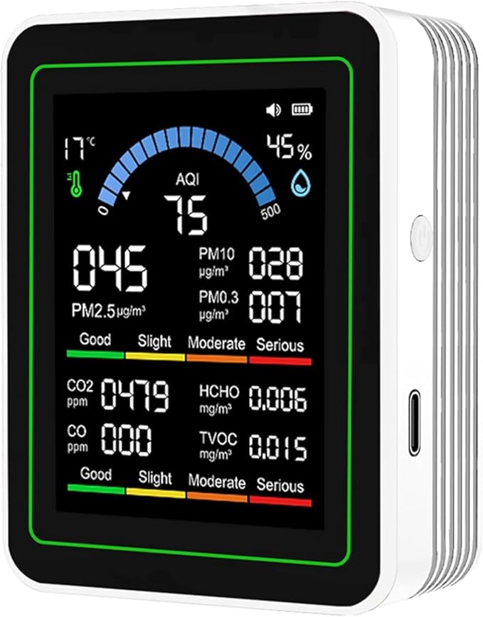 10-in-1 Air Quality Monitor Indoor, Carbon Monoxide & CO2 Detector (White)