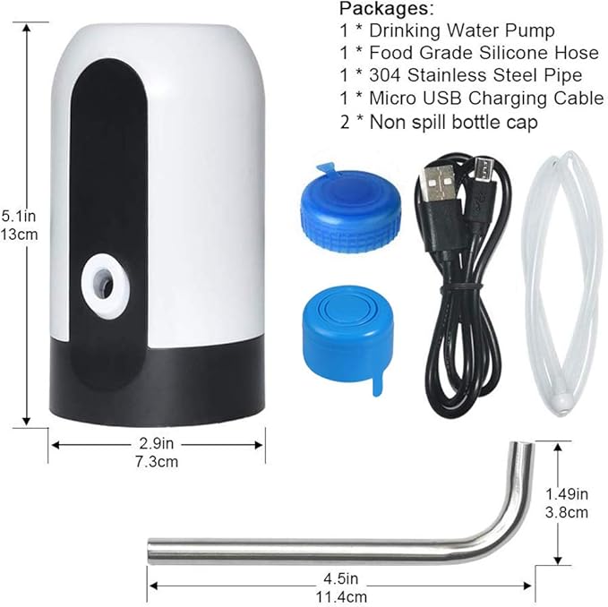 Water Pump for 5 Gallon Jug, CHIVENIDO Drinking Water Pump Water Jug Dispenser USB Charging Water Dispenser with Non Spill Caps for Universal 2-5 Gallon Bottle