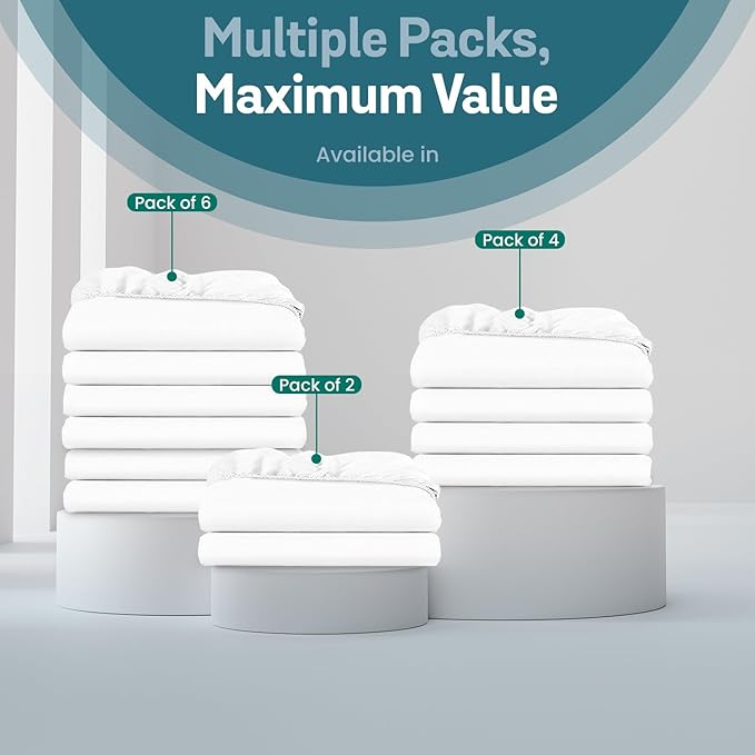 6 Pack Fitted Hospital Bed Sheets with Elastic All Around for a Double Brushed Ultra Soft Breathable 100% Microfiber Sheets, 36” x 84” x 12”