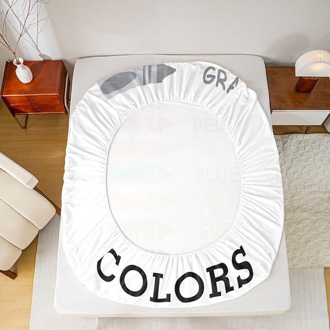 Feelyou Kids Colors Learning Bedding Set Twin Size, Educational Bed Sheet Set Boys Girls Preschool Fitted Sheet Kindergarten Teens Bedroom Decor Bed Set 2Pcs (No Flat Sheet)