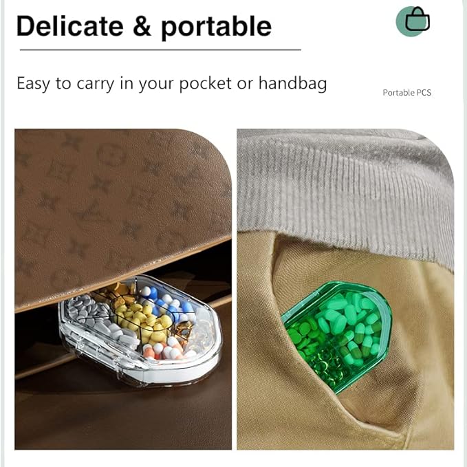 Pill Box, 6 Compartments Portable Pill Case, Moisture-Proof Pill Organizer, Medication Supplements Pill Case (Green)