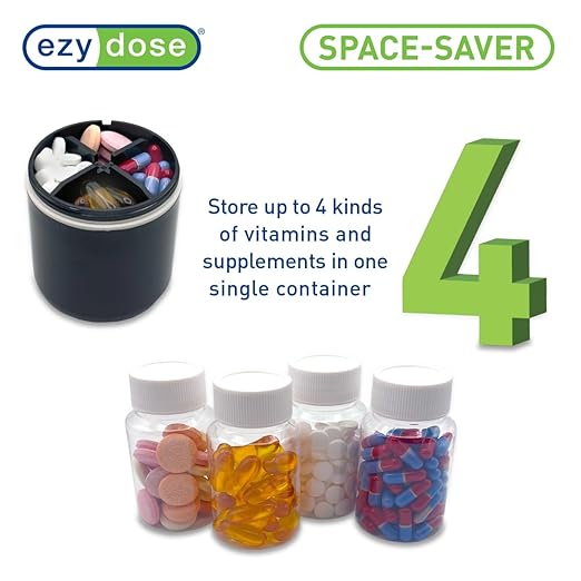 EZY DOSE Mini Vitamin Organizer, Multi Compartments, Portable and Compact Design, Easy Access Sliding Pill Dispenser, Supplement Organizer with Anti-Mix Design, Travel Friendly, Large, Black and Cream