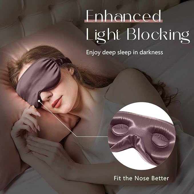 ZIMASILK Adjustable 22 Momme 100% Mulberry Silk Sleep Mask, Upgraded 3D Contoured Cup Eye Mask for Sleeping, Super Soft & Breathable Blindfold, Blackout for Deep Sleeping (Gray Purple)
