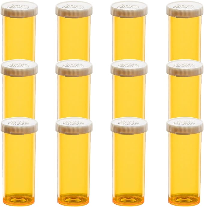Pill Bottles with Snap Caps, Not Child Resistant Cap, Prescription Vials - Easy Open - Empty Medicine Plastic Containers for Personal Medication & Pharmacy (30 dram, 12pcs)