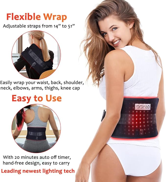 Red & Near Infrared Light Therapy Belt with Pulse Mode, Light Therapy Device for Body Pain Relief Wearable Therapy Light Wrap with Timer for Back Joint Muscle Pain