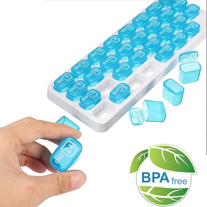 Monthly Pill Box Organizer Once A Day, 31 Day Pill Case Detachable Airtight Daily Pill Holder, Bpa Free Discreet Compact Travel Medicine Pods, Quick Refill and Easy Open, Arthritis Friendly