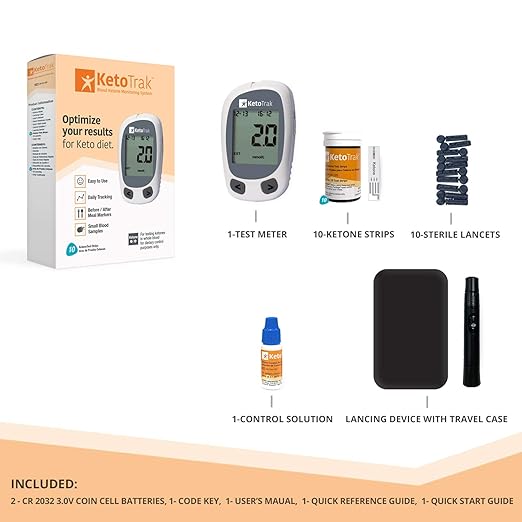 KetoTrak Blood Ketone Testing Kit, 1 Meter, 10 Ketone Strips, 1 Lancing Device, 10 Lancets, Optimize Your Result for Keto Diet by KetoTrak