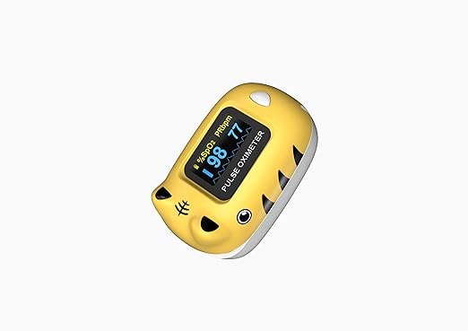 Child Pulse Oximeter Blood Oxygen Saturation Monitor, Neck/wrist Cord, Batteries included, Yellow