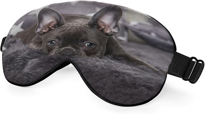 French Bulldog Silk Eye Mask Sleep Mask Puppy Grey Cute Dog Animal Eye Mask with Adjustable Strap Lightweight for Women Work Travel Night Sleep