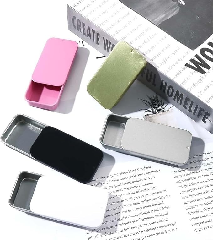 4 Pcs Black Metal Rectangular Empty Mini Tin Box,Mini Iron Box Tinplate Push Candy Pill Cases Bins Jar Food Containers for Home Organizer(60x34x11mm)