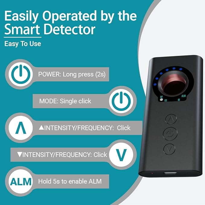 Phatom Upgraded AI Hidden Camera Detector, Anti-Spy Camera Finder RF Signal & WiFi Scanner Hidden Devices Detector for GPS Trackers, 4 Modes for Hotel, Bathroom, Office, Car Travel Security(Black)