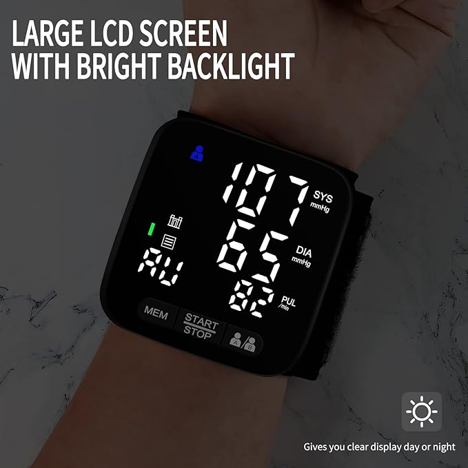 Wrist Blood Pressure Monitor, Tovendor Home Automatic Blood Pressure Cuff Wrist with 2 AAA Battery and Portable Carrying Case, 2 * 90 Reading Memory Dual Users Mode