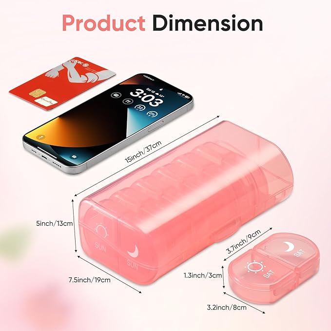 Weekly Pill Organizer 2 Times a Day Compact Pill Box 7 Day Pill Case Medication Reminder Portable Travel Pill Dispenser for Pills,Vitamin,Fish Oil